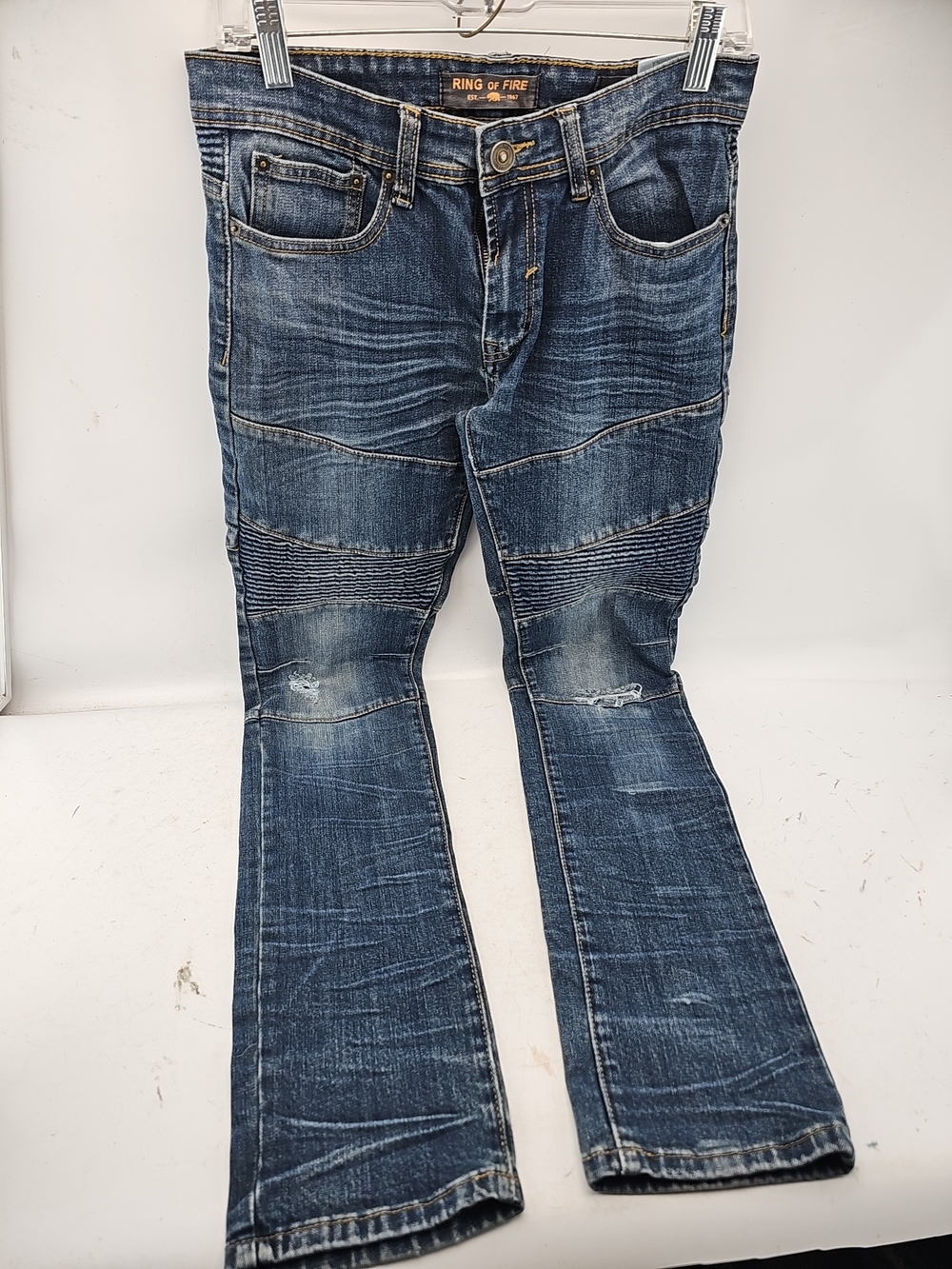 Ring of Fire Dark Blue Men's Slim Jeans with Knee Ribbing